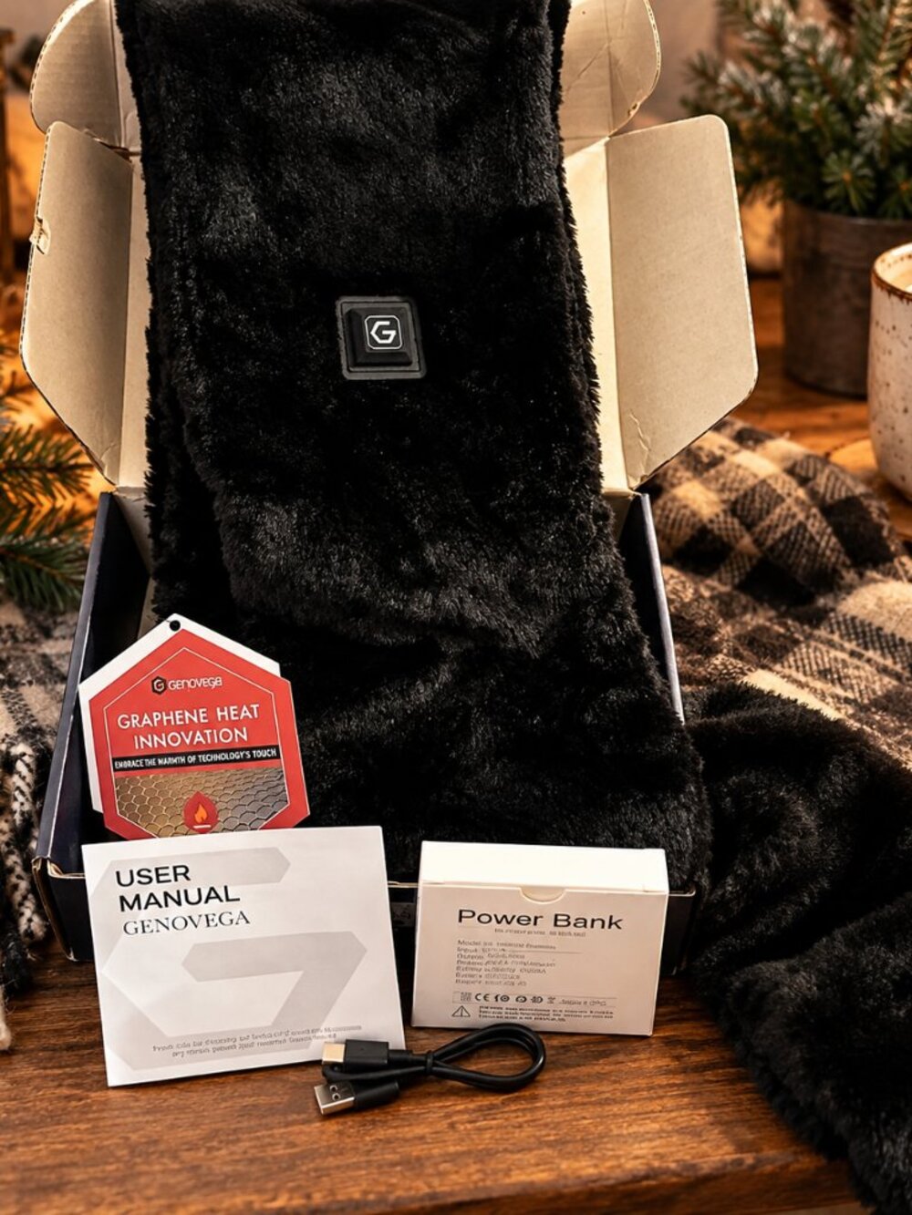 Women's Black Faux-fur Heated Scarf